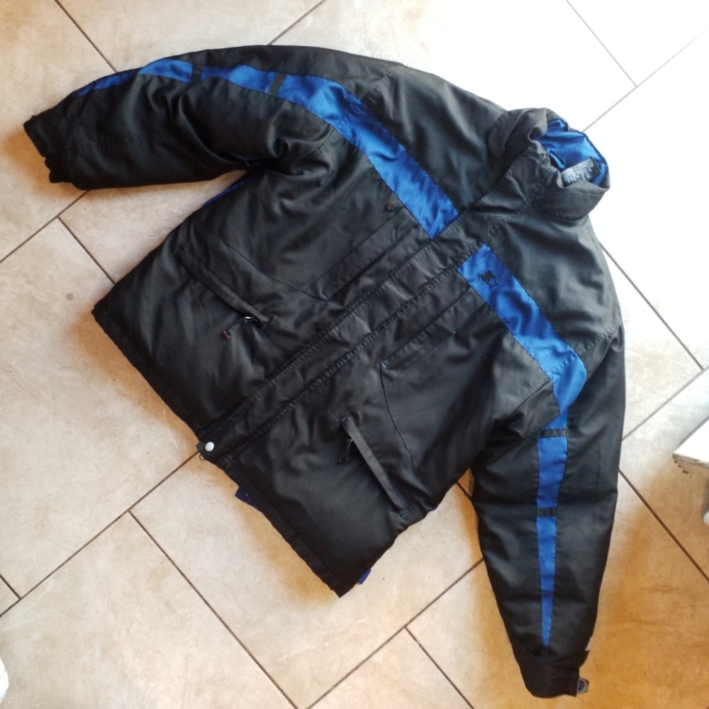 Starter down filled ski Jacket black and blue soft shell L